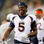 SEATTLE, WASHINGTON - AUGUST 21: Quarterback Teddy Bridgewater #5 of the Denver Broncos looks on during an NFL preseason game against the Seattle Seahawks at Lumen Field on August 21, 2021 in Seattle, Washington. (Photo by Steph Chambers/Getty Images)
