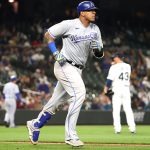 SEATTLE, WASHINGTON - AUGUST 26: Salvador Perez #13 of the Kansas City Royals laps the bases after hitting a grand slam to take a 5-4 lead against the Seattle Mariners in the sixth inning at T-Mobile Park on August 26, 2021 in Seattle, Washington. (Photo by Abbie Parr/Getty Images)
