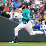 SEATTLE, WASHINGTON - AUGUST 27: J.P. Crawford #3 of the Seattle Mariners advances to second base after hitting a leadoff double against the Kansas City Royals in the first inning at T-Mobile Park on August 27, 2021 in Seattle, Washington. (Photo by Abbie Parr/Getty Images)