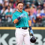 SEATTLE, WASHINGTON - AUGUST 27: Luis Torrens #22 of the Seattle Mariners reacts after hitting a two-run double to add to the 3-1 lead against the Kansas City Royals in the first inning at T-Mobile Park on August 27, 2021 in Seattle, Washington. (Photo by Abbie Parr/Getty Images)