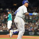 SEATTLE, WASHINGTON - AUGUST 27: Salvador Perez #13 of the Kansas City Royals laps the bases after hitting a grand slam to tie the game 5-5 against the Seattle Mariners in the fifth inning at T-Mobile Park on August 27, 2021 in Seattle, Washington. (Photo by Abbie Parr/Getty Images)
