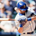 SEATTLE, WASHINGTON - AUGUST 29: Mitch Haniger #17 of the Seattle Mariners is hit by a pitch during the third inning against the Kansas City Royals at T-Mobile Park on August 29, 2021 in Seattle, Washington. (Photo by Steph Chambers/Getty Images)