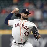 
              Houston Astros starting pitcher Lance McCullers Jr. throws against the Kansas City Royals during the first inning of a baseball game Wednesday, Aug. 25, 2021, in Houston. (AP Photo/David J. Phillip)
            