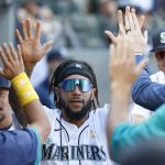 SEATTLE, WASHINGTON - SEPTEMBER 01: J.P. Crawford #3 of the Seattle Mariners reacts after his run against the Houston Astros during the sixth inning at T-Mobile Park on September 01, 2021 in Seattle, Washington. (Photo by Steph Chambers/Getty Images)