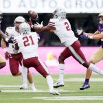 SEATTLE, WASHINGTON - SEPTEMBER 04: Gavin Robertson #2 of the Montana Grizzlies intercepts a pass against the Washington Huskies during the second quarter at Husky Stadium on September 04, 2021 in Seattle, Washington. (Photo by Steph Chambers/Getty Images)
