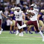 SEATTLE, WASHINGTON - SEPTEMBER 04: TraJon Cotton #3 of the Montana Grizzlies reacts after a stoppage against the Washington Huskies during the fourth quarter at Husky Stadium on September 04, 2021 in Seattle, Washington. (Photo by Steph Chambers/Getty Images)