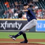HOUSTON, TEXAS - SEPTEMBER 07: Logan Gilbert #36 of the Seattle Mariners pitches in the first inning against the Houston Astros at Minute Maid Park on September 07, 2021 in Houston, Texas. (Photo by Bob Levey/Getty Images)