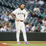 SEATTLE, WASHINGTON - SEPTEMBER 11: J.P. Crawford #3 of the Seattle Mariners looks on after third inning against the Arizona Diamondbacks at T-Mobile Park on September 11, 2021 in Seattle, Washington. (Photo by Steph Chambers/Getty Images)