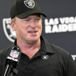
              Las Vegas Raiders head coach Jon Gruden meets with the media following an NFL football game against the Pittsburgh Steelers in Pittsburgh, Sunday, Sept. 19, 2021. The Raiders won 26-17. (AP Photo/Don Wright)
            