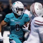 
              Coastal Carolina wide receiver Tyson Mobley runs for a touchdown against Massachusetts during the first half of an NCAA college football game on Saturday, Sept. 25, 2021, in Conway, S.C. (AP Photo/Chris Carlson)
            