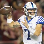 
              Kentucky quarterback Will Levis attempts to pass in the first half of an NCAA college football game against South Carolina, Saturday, Sept. 25, 2021, at Williams-Brice Stadium in Columbia, S.C. (AP Photo/Hakim Wright Sr.)
            