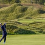 
              Team USA's Collin Morikawa hits on the fifth hole during a foursome match the Ryder Cup at the Whistling Straits Golf Course Friday, Sept. 24, 2021, in Sheboygan, Wis. (AP Photo/Jeff Roberson)
            
