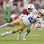 
              UCLA wide receiver Chase Cota (23) can not make the catch in front of Stanford cornerback Nicolas Toomer (24) during the second half of an NCAA college football game Saturday, Sept. 25, 2021, in Stanford, Calif. (AP Photo/Tony Avelar)
            