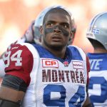 
              FILE - In this Aug. 7, 2014, file photo, Montreal Alouettes' Michael Sam and teammates warm up for a Canadian Football League game against the Ottawa Redblacks in Ottawa, Ontario.    (Justin Tang/The Canadian Press via AP, File)
            