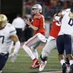 
              Ohio State quarterback Kyle McCord drops back to pass against Akron during the first half of an NCAA college football game Saturday, Sept. 25, 2021, in Columbus, Ohio. (AP Photo/Jay LaPrete)
            