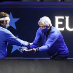 
              Europe's captain Bjorn Borg, right, greets Casper Ruud, of Norway, prior to his match at Laver Cup tennis, Friday, Sept. 24, 2021, in Boston. (AP Photo/Elise Amendola)
            