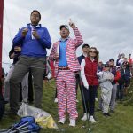 
              Fans cheer during a practice day at the Ryder Cup at the Whistling Straits Golf Course Thursday, Sept. 23, 2021, in Sheboygan, Wis. (AP Photo/Charlie Neibergall)
            