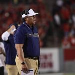 
              Navy head coach Ken Niumatalolo stands on the sideline during the second half of an NCAA college football game against Houston, Saturday, Sept. 25, 2021, in Houston. (AP Photo/Justin Rex)
            