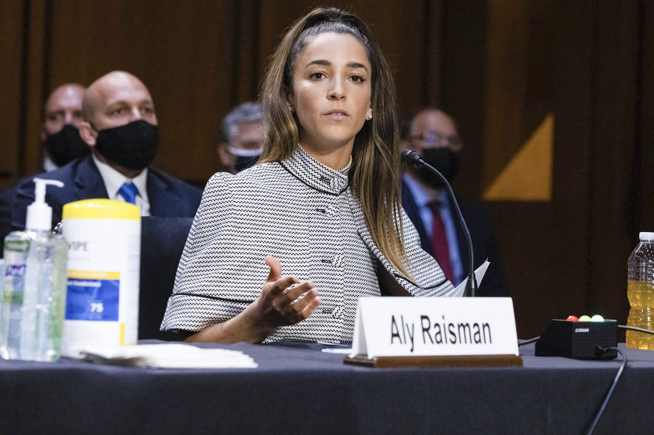 United States Olympic gymnast Aly Raisman testifies during a Senate Judiciary hearing about the Ins...