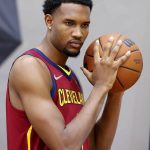 
              Cleveland Cavaliers' Evan Mobley poses for a portrait during the NBA basketball team's media day, Monday, Sept. 27, 2021, in Independence, Ohio. (AP Photo/Ron Schwane)
            