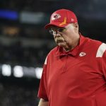 
              Kansas City Chiefs head coach Andy Reid walks off the field after an NFL football game against the Baltimore Ravens, Sunday, Sept. 19, 2021, in Baltimore. Baltimore won 36-35. (AP Photo/Julio Cortez)
            