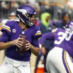 
              Minnesota Vikings quarterback Kirk Cousins, left, prepares to throw against the Seattle Seahawks in the first half of an NFL football game in Minneapolis, Sunday, Sept. 26, 2021. (AP Photo/Bruce Kluckhohn)
            