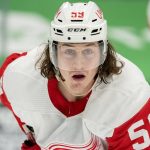 
              FILE - Detroit Red Wings left wing Tyler Bertuzzi (59) waits for the puck to drop during an NHL hockey game against the Dallas Stars in Dallas, in this Thursday, Jan. 28, 2021, file photo. Bertuzzi is the only unvaccinated Detroit Red Wings player going into training camp and faces the potential of missing all of his team's games in Canada this season as a result, general manager Steve Yzerman said Wednesday, Sept. 22, 2021. (AP Photo/Jeffrey McWhorter, File)
            