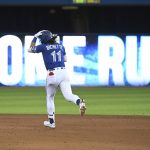 
              Toronto Blue Jays' Bo Bichette rounds the bases following his solo home run in the fifth inning of a baseball game against the Tampa Bay Rays in Toronto on Monday, Sept. 13, 2021. (Jon Blacker/The Canadian Press via AP)
            