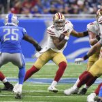 
              San Francisco 49ers quarterback Trey Lance (5) runs the ball against the Detroit Lions in the second half of an NFL football game in Detroit, Sunday, Sept. 12, 2021. (AP Photo/Lon Horwedel)
            