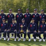 
              Team USA poses for a picture on the 18th hole during a practice day at the Ryder Cup at the Whistling Straits Golf Course Wednesday, Sept. 22, 2021, in Sheboygan, Wis. (AP Photo/Charlie Neibergall)
            