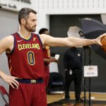 
              Cleveland Cavaliers' Kevin Love poses for a portrait during the NBA basketball team's media day, Monday, Sept. 27, 2021, in Independence, Ohio. (AP Photo/Ron Schwane)
            