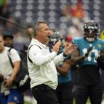 
              Jacksonville Jaguars coach Urban Meyer instructs players before an NFL football game against the Houston Texans Sunday, Sept. 12, 2021, in Houston. (AP Photo/Sam Craft)
            