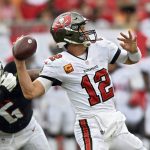 
              Tampa Bay Buccaneers quarterback Tom Brady (12) fires a pass against the Atlanta Falcons during the first half of an NFL football game Sunday, Sept. 19, 2021, in Tampa, Fla. (AP Photo/Jason Behnken)
            