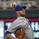 
              Toronto Blue Jays pitcher Steven Matz throws against the Minnesota Twins in the first inning of a baseball game, Thursday, Sept. 23, 2021, in Minneapolis. (AP Photo/Jim Mone)
            