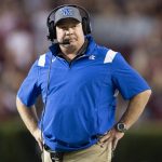 
              Kentucky head coach Mark Stoops looks on in the first half of an NCAA college football game against South Carolina, Saturday, Sept. 25, 2021, at Williams-Brice Stadium in Columbia, S.C. (AP Photo/Hakim Wright Sr.)
            