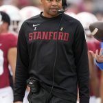 
              Stanford head coach David Shaw looks on from the sidelines as he watches the action during the second half against UCLA in an NCAA college football game Saturday, Sept. 25, 2021, in Stanford, Calif. (AP Photo/Tony Avelar)
            