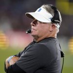 
              UCLA coach Chip Kelly watches from the sideline during the first half of the team's NCAA college football game against Fresno State on Saturday, Sept. 18, 2021, in Pasadena, Calif. (AP Photo/Marcio Jose Sanchez)
            