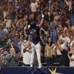 
              Tampa Bay Rays' Brett Phillips celebrates after hitting a walkoff home run against the Detroit Tigers during a baseball game Friday, Sept. 17, 2021, in St. Petersburg, Fla. (AP Photo/Scott Audette)
            