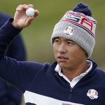 
              Team USA's Collin Morikawa reacts on the 10th hole during a practice day at the Ryder Cup at the Whistling Straits Golf Course Wednesday, Sept. 22, 2021, in Sheboygan, Wis. (AP Photo/Ashley Landis)
            
