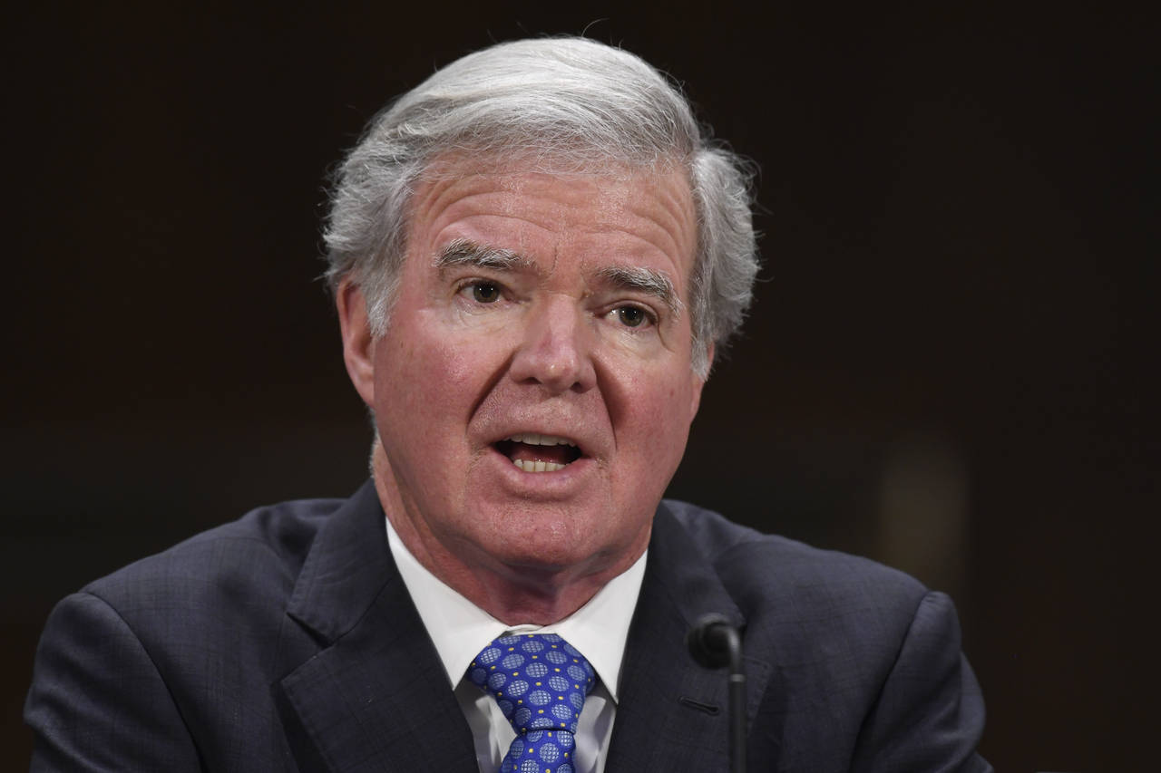 FILE - In this Feb. 11, 2020, file photo, NCAA President Mark Emmert testifies during a Senate Comm...