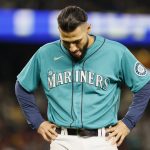 SEATTLE, WASHINGTON - OCTOBER 01: Abraham Toro #13 of the Seattle Mariners reacts during the seventh inning against the Los Angeles Angels at T-Mobile Park on October 01, 2021 in Seattle, Washington. (Photo by Steph Chambers/Getty Images)