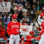 SEATTLE, WASHINGTON - OCTOBER 03: Shohei Ohtani #17 of the Los Angeles Angels reacts after his home run against the Seattle Mariners during the first inning at T-Mobile Park on October 03, 2021 in Seattle, Washington. (Photo by Steph Chambers/Getty Images)