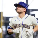 SEATTLE, WASHINGTON - OCTOBER 03: Kyle Seager #15 of the Seattle Mariners looks on after flying out against the Los Angeles Angels during the sixth inning at T-Mobile Park on October 03, 2021 in Seattle, Washington. (Photo by Steph Chambers/Getty Images)