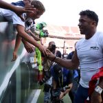 SANTA CLARA, CALIFORNIA - OCTOBER 03: Russell Wilson #3 of the Seattle Seahawks celebrates with fans after defeating the San Francisco 49ers 28-21 at Levi's Stadium on October 03, 2021 in Santa Clara, California. (Photo by Ezra Shaw/Getty Images)