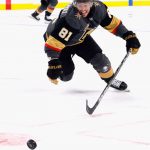 LAS VEGAS, NEVADA - OCTOBER 12: Jonathan Marchessault #81 of the Vegas Golden Knights pursues the puck during the second period against the Seattle Kraken during the Kraken's inaugural regular-season game at T-Mobile Arena on October 12, 2021 in Las Vegas, Nevada. (Photo by Ethan Miller/Getty Images)