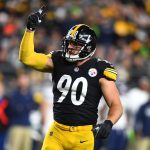 PITTSBURGH, PENNSYLVANIA - OCTOBER 17: T.J. Watt #90 of the Pittsburgh Steelers reacts during the first quarter against the Seattle Seahawks at Heinz Field on October 17, 2021 in Pittsburgh, Pennsylvania. (Photo by Joe Sargent/Getty Images)