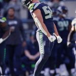 SEATTLE, WASHINGTON - OCTOBER 31: Tanner Muse #58 of the Seattle Seahawks reacts after a kickoff during the second quarter against the Jacksonville Jaguars at Lumen Field on October 31, 2021 in Seattle, Washington. (Photo by Steph Chambers/Getty Images)