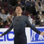 
              Vincent Zhou performs during the men's short program at the Skate America figure skating event Friday, Oct. 22, 2021, in Las Vegas. (AP Photo/David Becker)
            