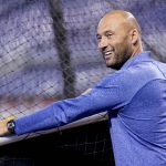 
              Derek Jeter, CEO of the Miami Marlins, watches batting practice before a baseball game against the Philadelphia Phillies, Saturday, Oct. 2, 2021, in Miami. (AP Photo/Lynne Sladky)
            