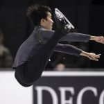 
              Tomoki Hiwatashi, of the United States, performs his men's short program during the Skate Canada figure skating competition in Vancouver, British Columbia, Friday, Oct. 29, 2021. (Darryl Dyck/The Canadian Press via AP)
            